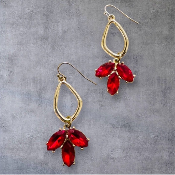 Elegant Gold and Red Drop Earrings - Picture 2 of 3